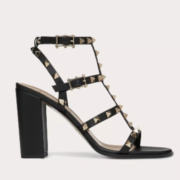 VALENTINO ROCKSTUD ANKLE STRAP SANDAL 90 MM - BLACK - Picture 1 of 9